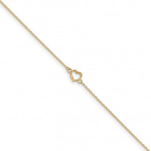 Quality Gold 14k Gold Textured and Polished Heart  Anklet - ANK278-10