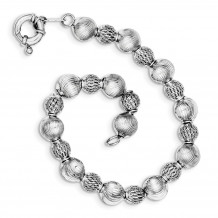 Quality Gold Sterling Silver Rhodium Plated Textured Bead Bracelet - QG3345-7.5
