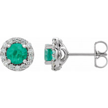 14K White 4 mm Round Emerald & 1/8 Diamond Earrings - 86839615P