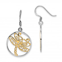 Quality Gold Sterling Silver Rhodium-plated Gold Tone Dragonfly Dangle Earring - QE15246