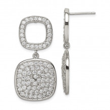 Quality Gold Sterling Silver Open CZ Square & Hanging Full Square CZ Post Dangle Earring - QE7270