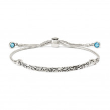 Quality Gold Sterling Silver Blue Swarovski Crystal Rd Bezel Adjustable Bracelet - QG3637