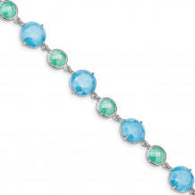 Quality Gold Sterling Silver Rhodium-plated Green Blue Ice CZ  Bracelet - QX970CZ