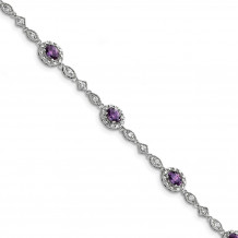 Quality Gold Sterling Silver Rhodium-plated Purple and Clear CZ Bracelet - QX433CZ