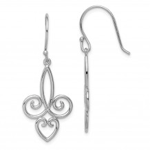 Quality Gold Sterling Silver Rhodium-plated Fleur de Lis Dangle Earrings - QE15067