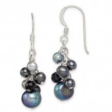 Quality Gold Sterling Silver Black FW Cultured Pearls & Onyx Dangle Earrings - QE2013