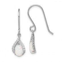 Quality Gold Sterling Silver Rhodium Plated CZ & Lab Created Opal Dangle Earrings - QE14258