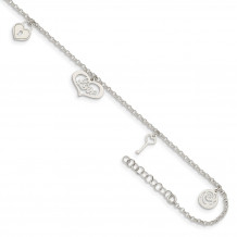 Quality Gold Sterling Silver Love Themed Dangles Anklet - QG4729-9