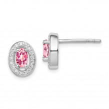 Quality Gold Sterling Silver Rhodium-plated   Pink & White CZ Oval Stud Earrings - QE12562