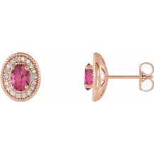 14K Rose Pink Tourmaline & 1/5 CTW Diamond Halo-Style Earrings - 86630683P