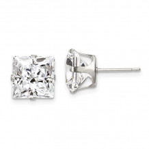 Quality Gold Sterling Silver 9mm Square Snap Set CZ Stud Earrings - QE7505