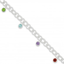 Quality Gold Sterling Silver Mixed Stone Dangle Twisted Link Bracelet - QG1525-7