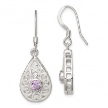 Quality Gold Sterling Silver & Amethyst Polished Fancy Filigree Dangle Earrings - QE7142