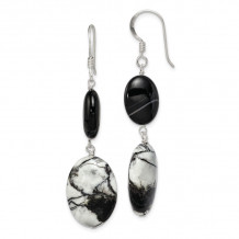 Quality Gold Sterling Silver Black Sardonyx & Zebra Jasper Dangle Earrings - QE5977