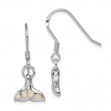 Quality Gold Sterling Silver Rhodium-plated  Opal Inlay Whale Tail Dangle Earring - QE14300