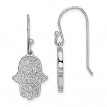 Quality Gold Sterling Silver Rhodium-plated Filigree Hamsa Dangle Hook Earrings - QE15244