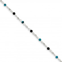 Quality Gold Sterling Silver Onyx Turquoise Anklet Bracelet - QG1395-10