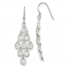 Quality Gold Sterling Silver Fancy CZ Dangle Shepherd Hook Earrings - QE13789