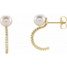 14K Yellow Freshwater Cultured Pearl & 1/6 CTW Diamond Hoop Earrings - 86643606P