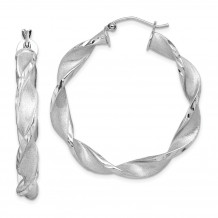 Quality Gold Sterling Silver Rhodium Plated  Satin & Polished Wavy Hoop Earrings - QE8348