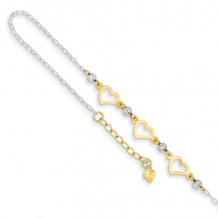 Quality Gold 14k Two Tone Oval Link Beads & Heart Anklet - ANK257-9