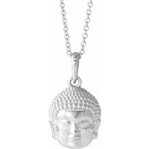 14K White 14.7x10.5 mm Meditation Buddha 16-18 Necklace - 86871600P