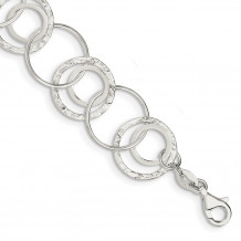 Quality Gold Sterling Silver Polished & Textured Fancy Circle Link Bracelet - QG3070-7.5