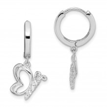 Quality Gold Sterling Silver Rhodium-plated CZ Butterfly Dangle Hinged Hoop Earrings - QE9233