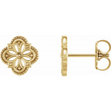 14K Yellow Vintage-Inspired Clover Earrings - 87105601P