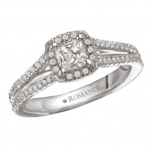 Romance 18k White Gold Split Shank Halo Diamond Engagement Ring