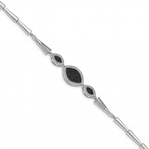 Quality Gold Sterling Silver Rhod-plated Polished Black and White CZ Bracelet - QG4882-7.5