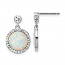 Quality Gold Sterling Silver Rhodium-plated Lab Created Opal & CZ Post Dangle Earrings - QE14257