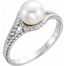 14K White 7 mm White Freshwater Pearl Rope Ring - 6492600P