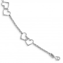 Quality Gold Sterling Silver Rhodium Plated Heart Bracelet - QG3271-7.25