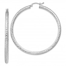 Quality Gold Sterling Silver Rhodium-plated  3x50mm Hoop Earrings - QE8092