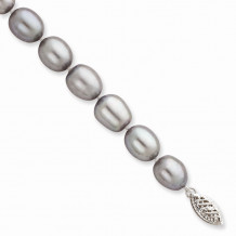 Quality Gold 14k White Gold Grey Rice Freshwater Cultured Pearl Bracelet - XF415-7.25