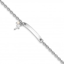 Quality Gold Sterling Silver Rhodium-plated Cross FWC Pearl Bar Bracelet - QG4799-7