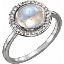 14K White Rainbow Moonstone & 1/8 CTW Diamond Halo-Style Ring - 71821609P