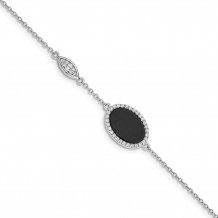 Quality Gold Sterling Silver Rhodium-plated Oval Black Agate & CZ Bracelet - QG4956-7