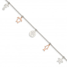 Quality Gold Sterling Silver & Rose-tone Seashore Dangles Anklet - QG4745-9