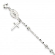 Quality Gold Sterling Silver Polished & 7.5 inch Rosary Bracelet - QG4253-7.5