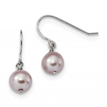 Quality Gold Sterling Silver RH 7-8mm Purple FWC Pearl Dangle Earrings - QE13096