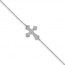 Quality Gold Sterling Silver Rhodium-plated CZ Cross Bracelet - QX931CZ