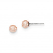 Quality Gold Sterling Silver 5-6mm Pink FW Cultured Round Pearl Stud Earrings - QE12720