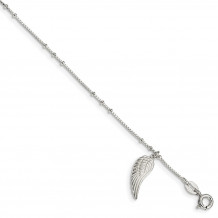 Quality Gold Sterling Silver Polished Wing Dangle Anklet - QG4210-9