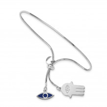 Quality Gold Sterling Silver Rhodium-plated Enameled Eye & Hamsa Adjustable Bracelet - QG4760