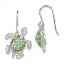 Quality Gold Sterling Silver Clear Green Blue CZ Turtle Rhodium-plated Dangle Earrings - QE7403