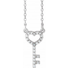 14K White 1/8 CTW Diamond Petite Heart Key 16.5 Necklace - 6707184403P