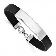 Quality Gold Sterling Silver Rhodium-plated ID Black Rubber Bracelet - XGBKSS14-8