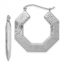 Quality Gold Sterling Silver Rhodium-plated Greek Key Hoop Earrings - QE4666